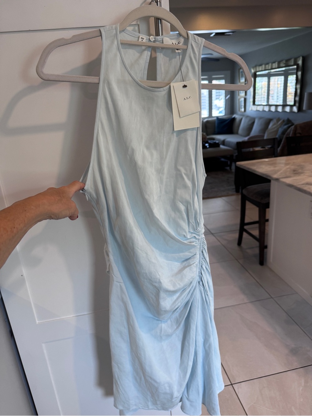 A.L.C. Sleeveless Ruched Midi Dress in Light Blue